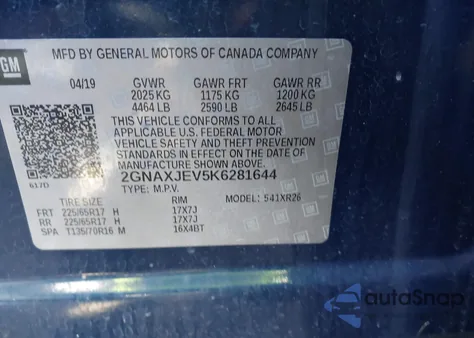 2019 Chevrolet Equinox Lt from USA, damaged, VIN 2GNAXJEV5K6281644